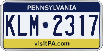 PA license plate KLM2317