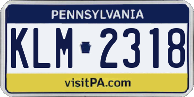 PA license plate KLM2318