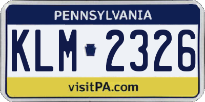 PA license plate KLM2326