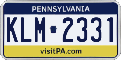 PA license plate KLM2331
