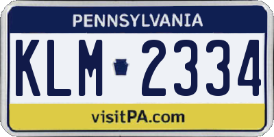 PA license plate KLM2334