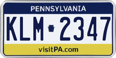 PA license plate KLM2347
