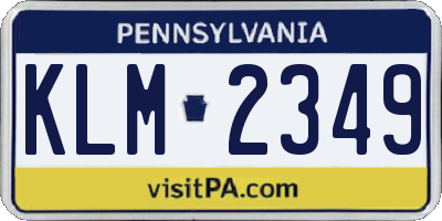 PA license plate KLM2349