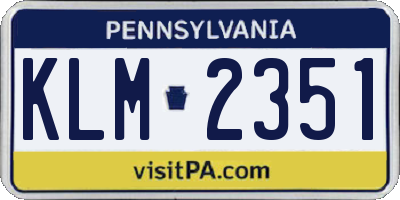 PA license plate KLM2351