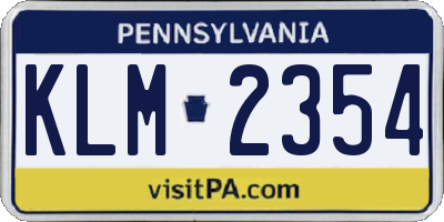 PA license plate KLM2354