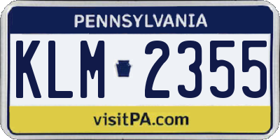 PA license plate KLM2355