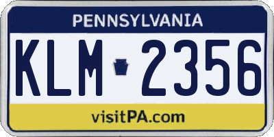 PA license plate KLM2356