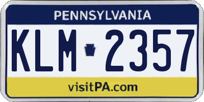 PA license plate KLM2357