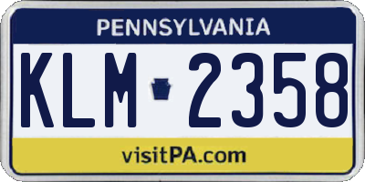 PA license plate KLM2358