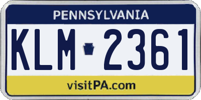 PA license plate KLM2361
