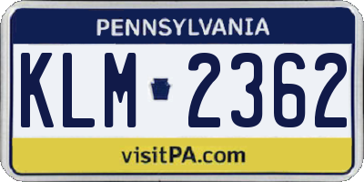 PA license plate KLM2362