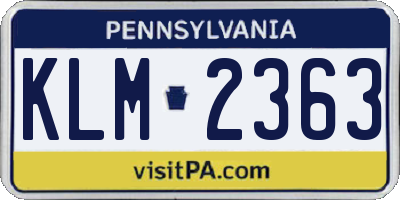 PA license plate KLM2363