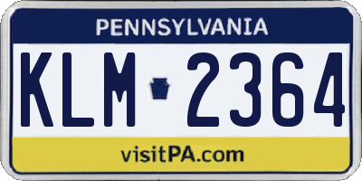 PA license plate KLM2364