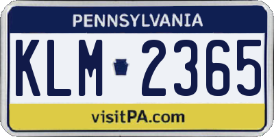 PA license plate KLM2365