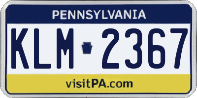 PA license plate KLM2367