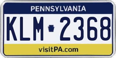PA license plate KLM2368