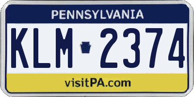 PA license plate KLM2374