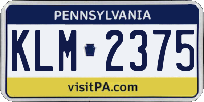 PA license plate KLM2375