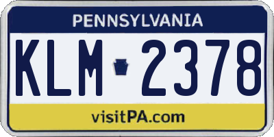 PA license plate KLM2378
