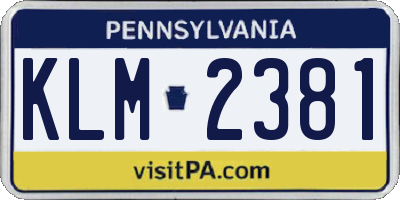 PA license plate KLM2381