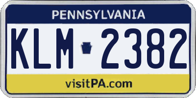 PA license plate KLM2382