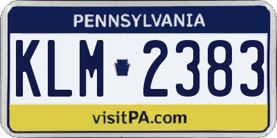 PA license plate KLM2383