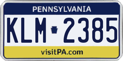 PA license plate KLM2385