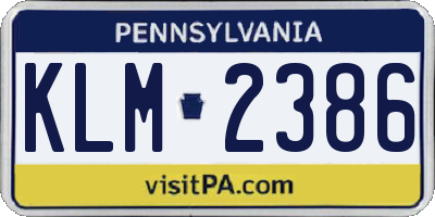 PA license plate KLM2386