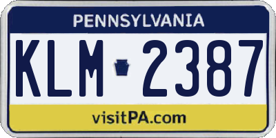 PA license plate KLM2387