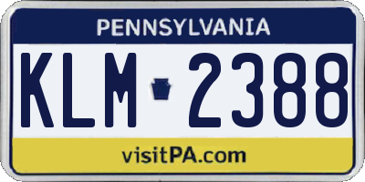 PA license plate KLM2388
