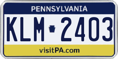 PA license plate KLM2403