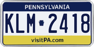 PA license plate KLM2418