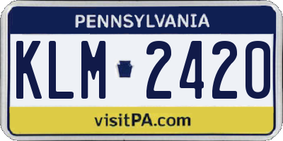 PA license plate KLM2420