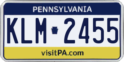 PA license plate KLM2455