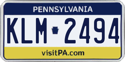 PA license plate KLM2494