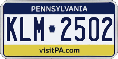 PA license plate KLM2502
