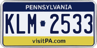 PA license plate KLM2533