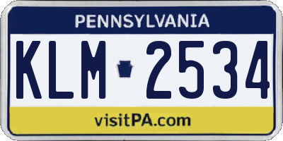 PA license plate KLM2534