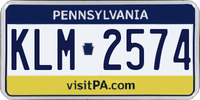 PA license plate KLM2574