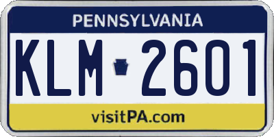 PA license plate KLM2601