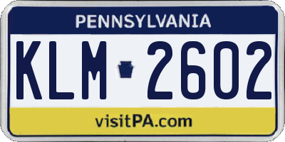 PA license plate KLM2602
