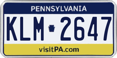 PA license plate KLM2647