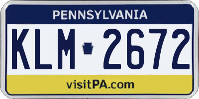 PA license plate KLM2672