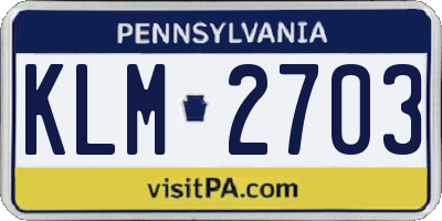 PA license plate KLM2703