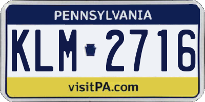 PA license plate KLM2716