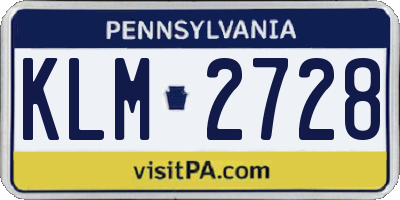 PA license plate KLM2728