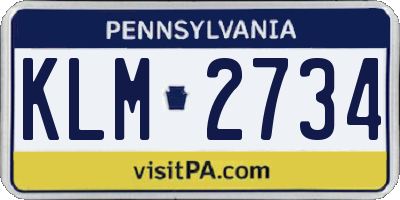PA license plate KLM2734
