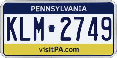 PA license plate KLM2749
