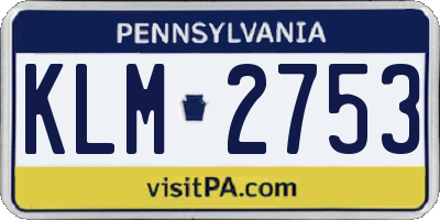 PA license plate KLM2753