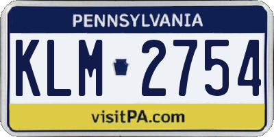 PA license plate KLM2754